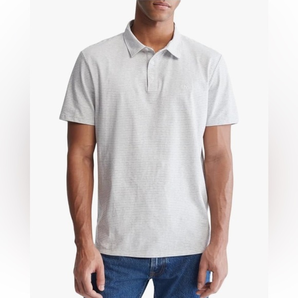Calvin Klein Mens Smooth Cotton Monogram Logo Feeder Stripe Polo Shirt sz XS - Picture 6 of 10